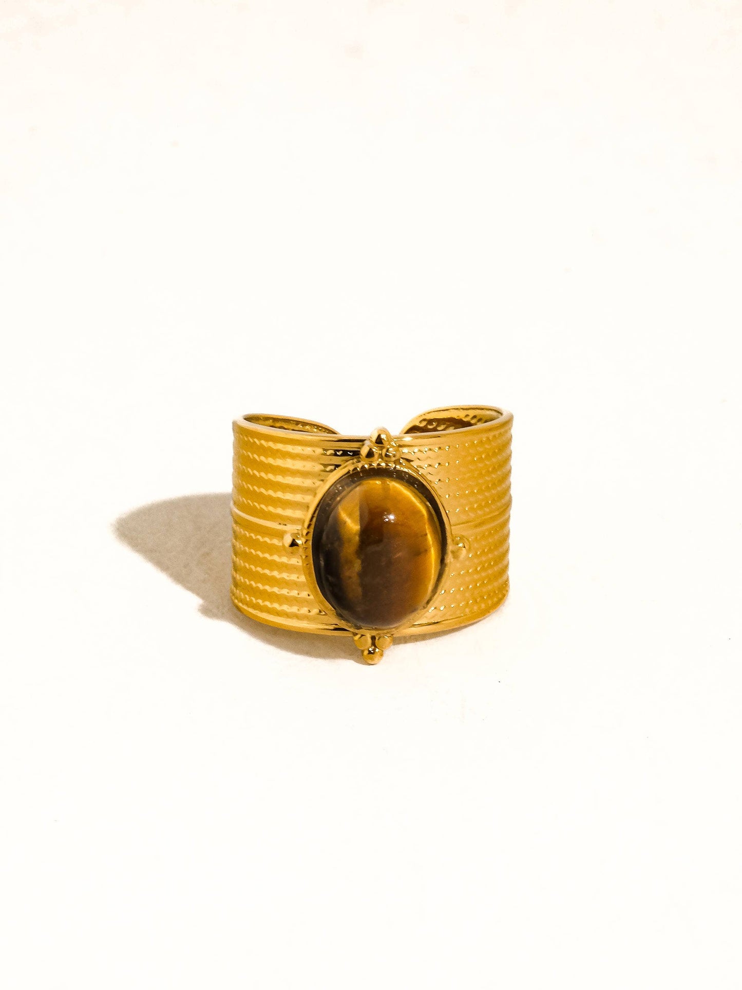 Oasis 18K Gold Non-Tarnish Stone Bold Adjustable Ring