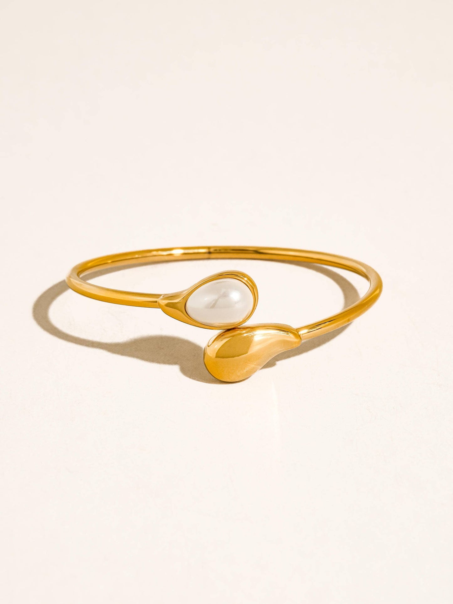 Harbor 18K Gold Non-Tarnish Open Cuff Stone Bracelet