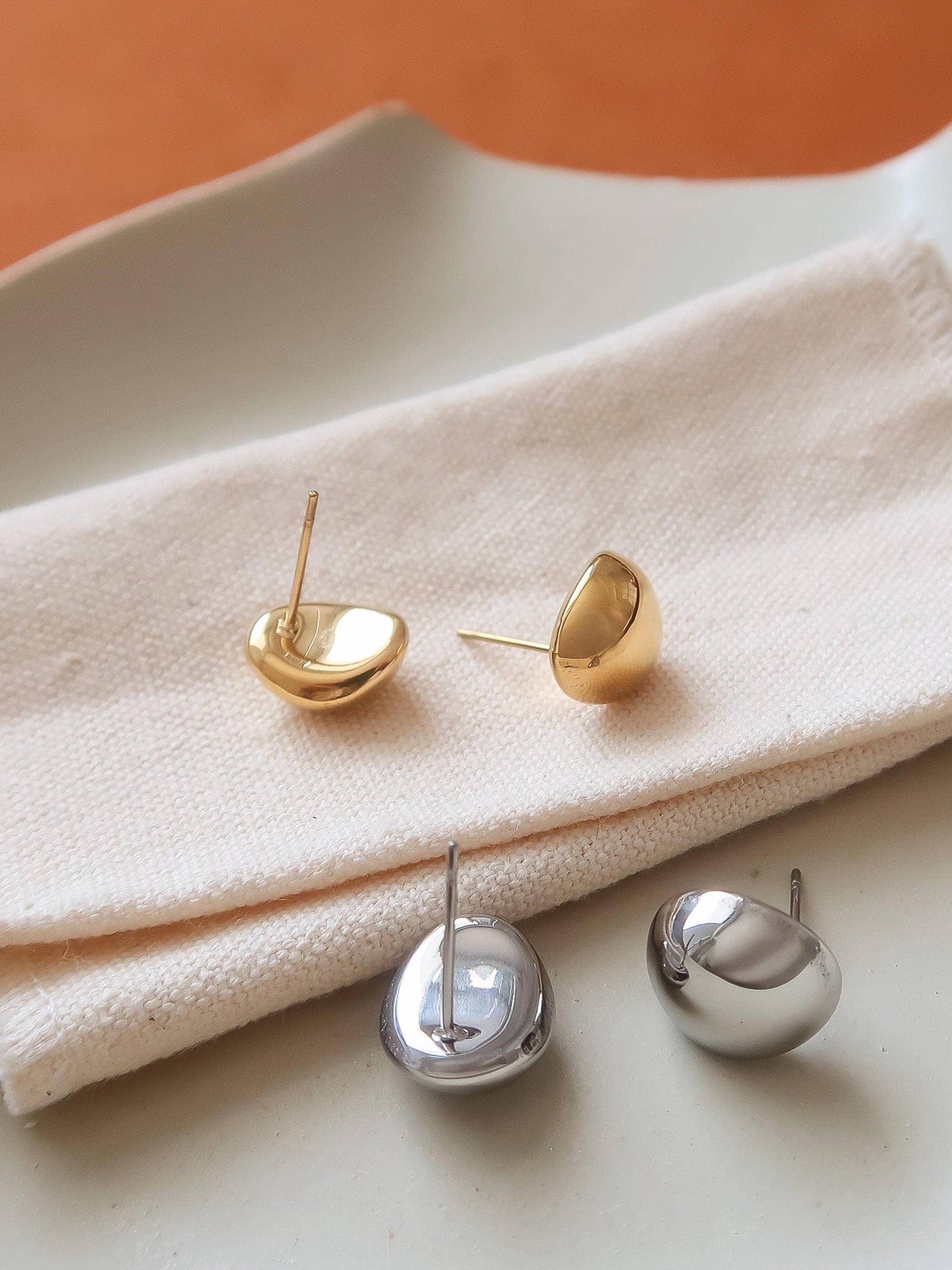 Helene 18K Gold Non-Tarnish Small Dome Earrings