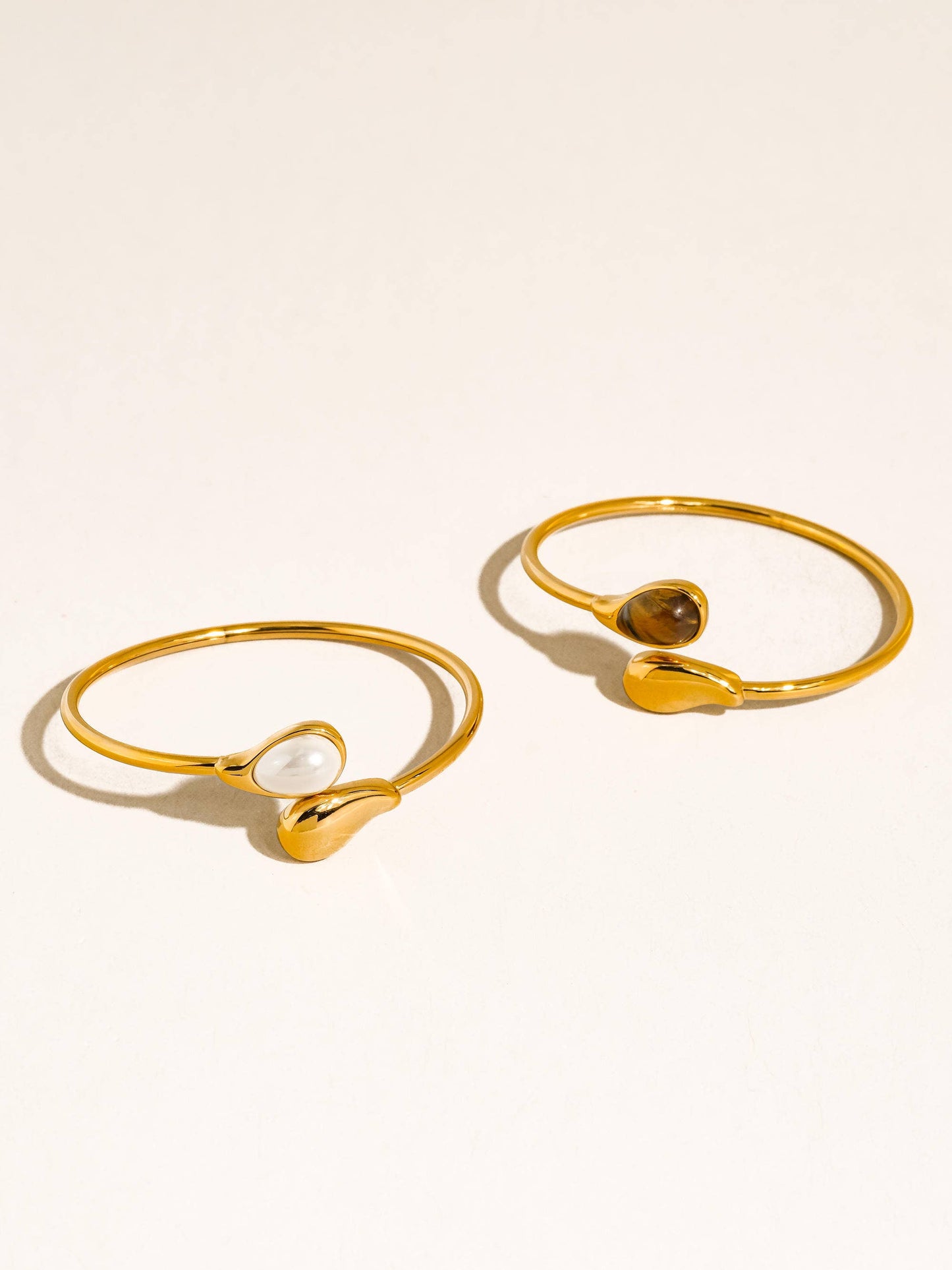 Harbor 18K Gold Non-Tarnish Open Cuff Stone Bracelet