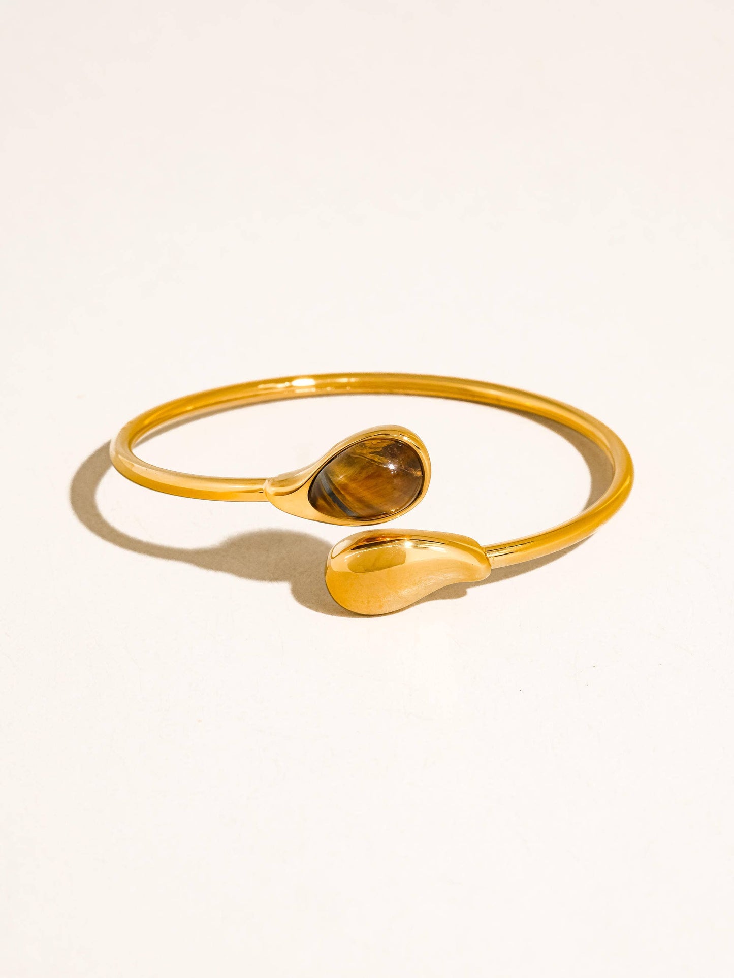 Harbor 18K Gold Non-Tarnish Open Cuff Stone Bracelet