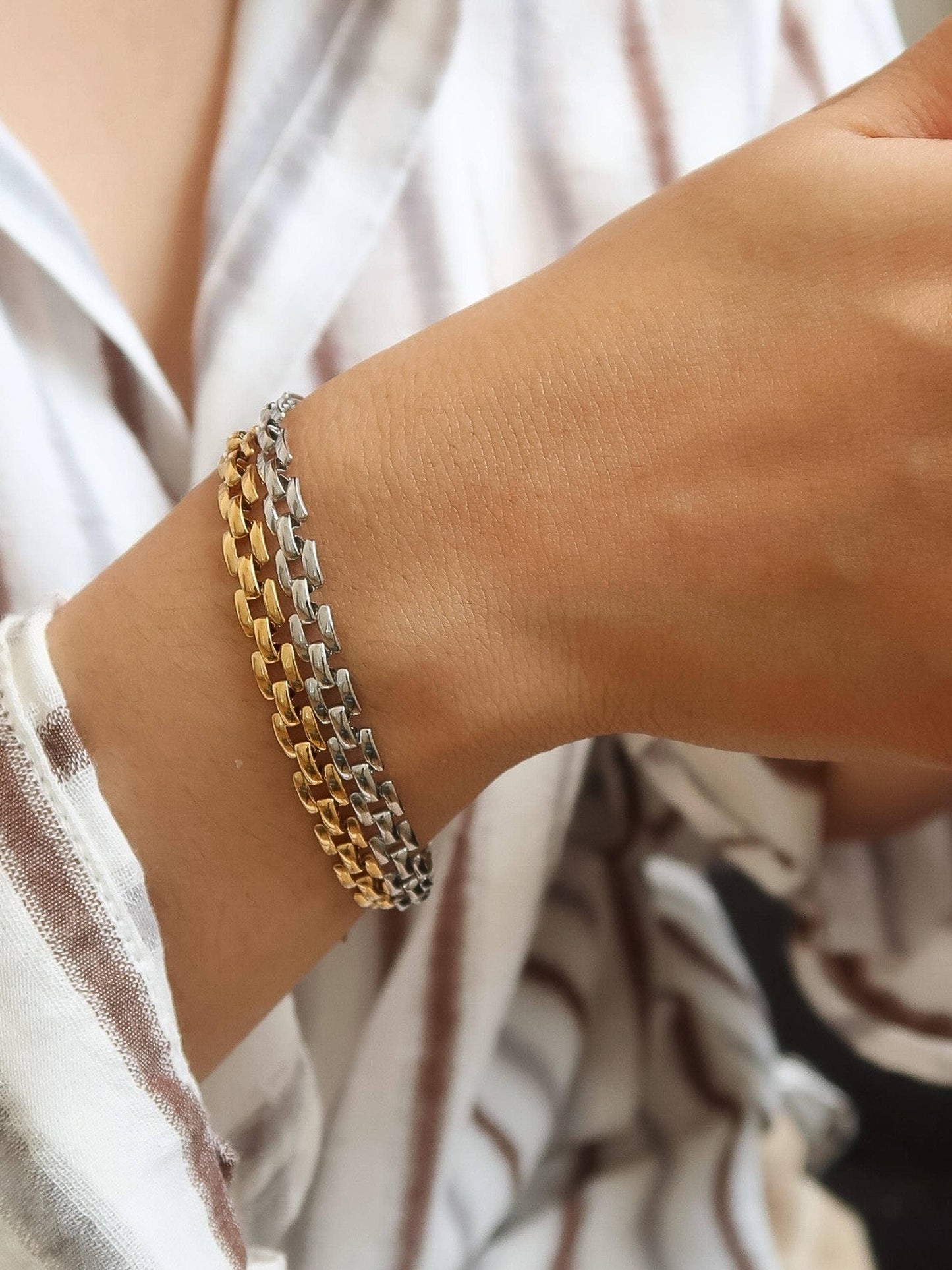 Forte 18K Gold Non-Tarnish Flat Chain Bracelet