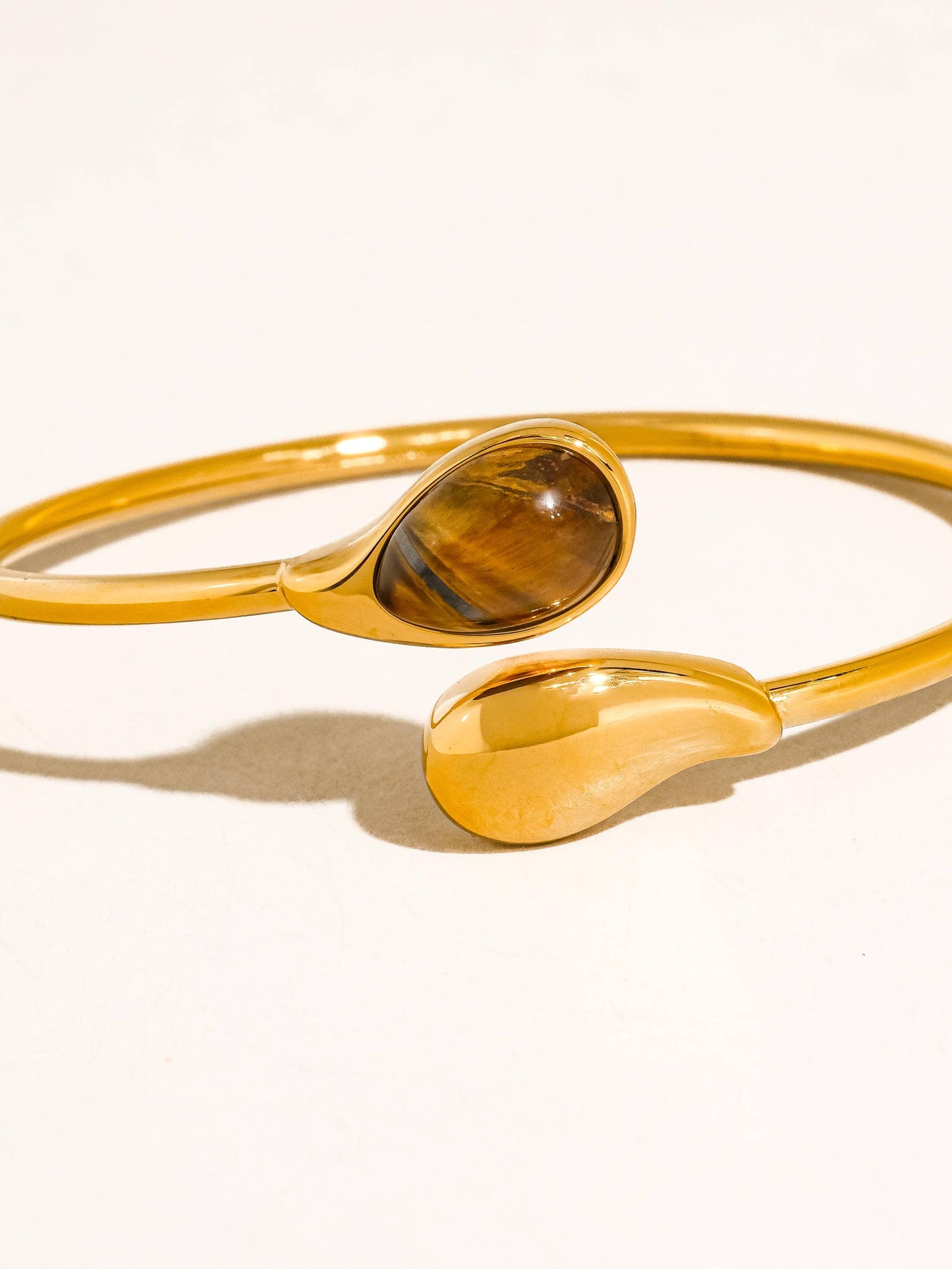 Harbor 18K Gold Non-Tarnish Open Cuff Stone Bracelet