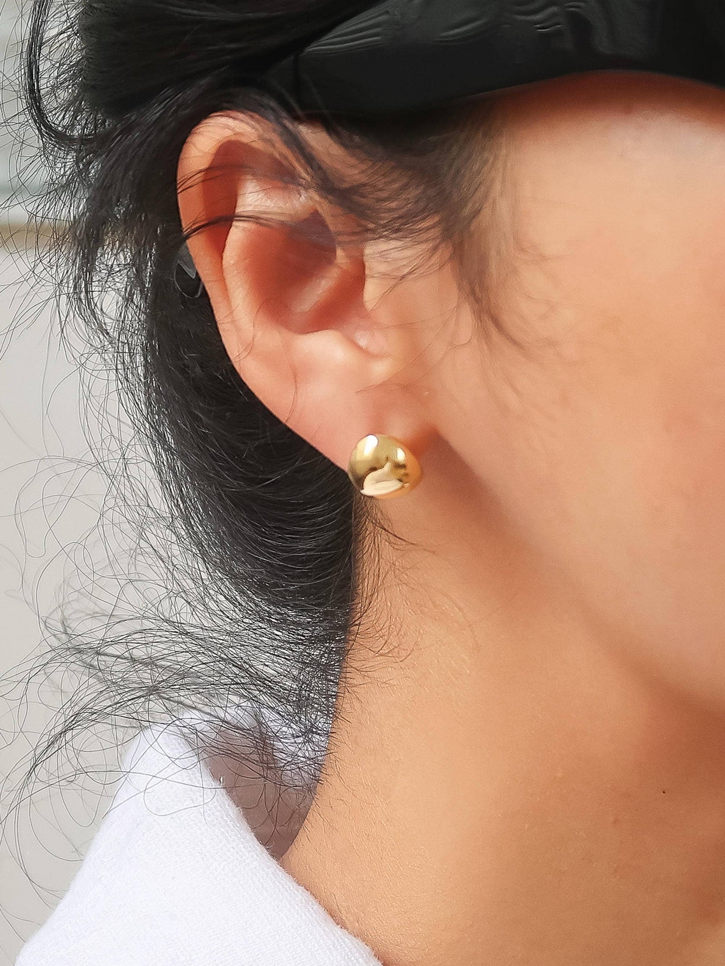 Helene 18K Gold Non-Tarnish Small Dome Earrings