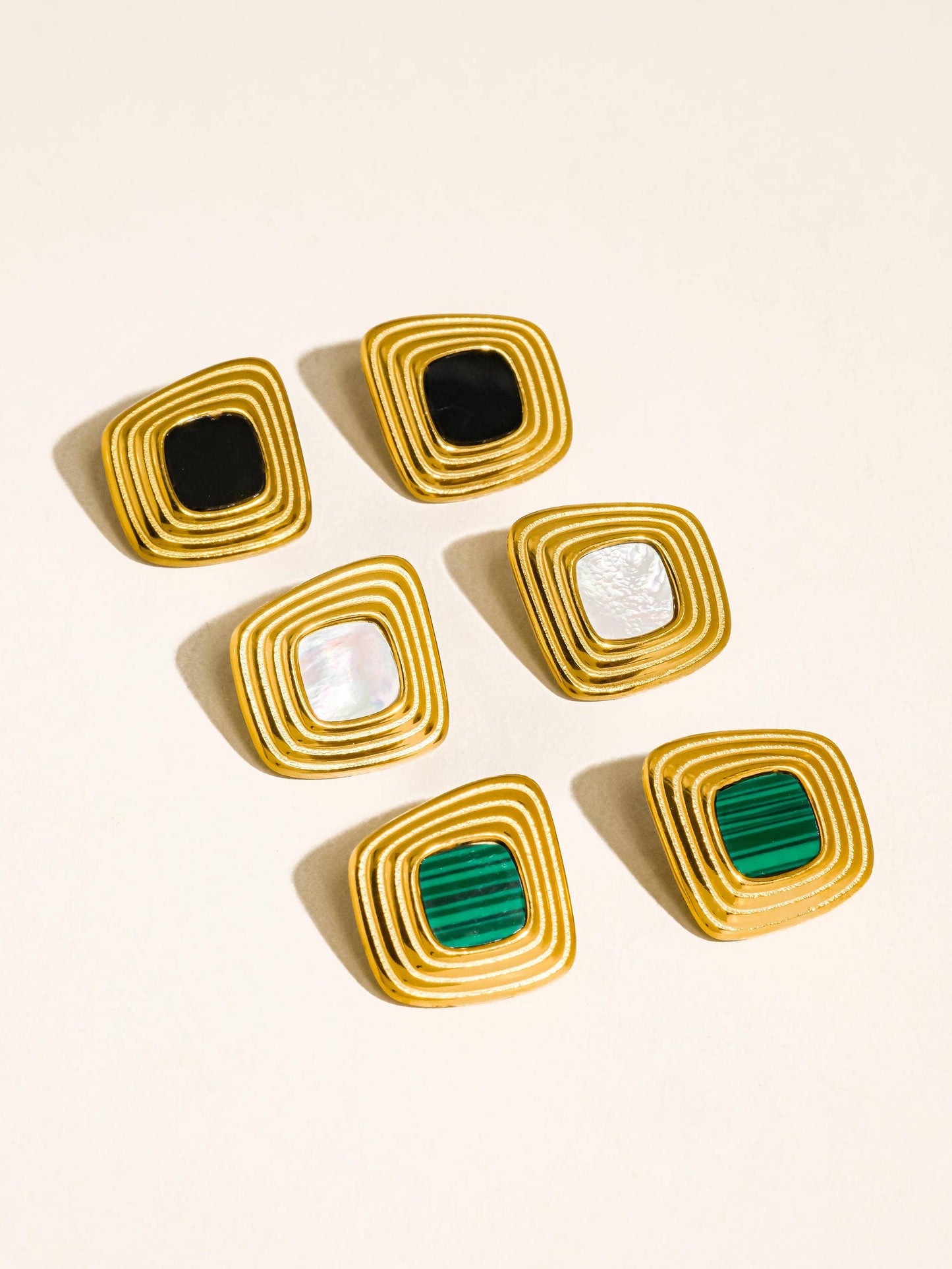 Solenne 18K Gold Non-Tarnish Enamel Square Earrings