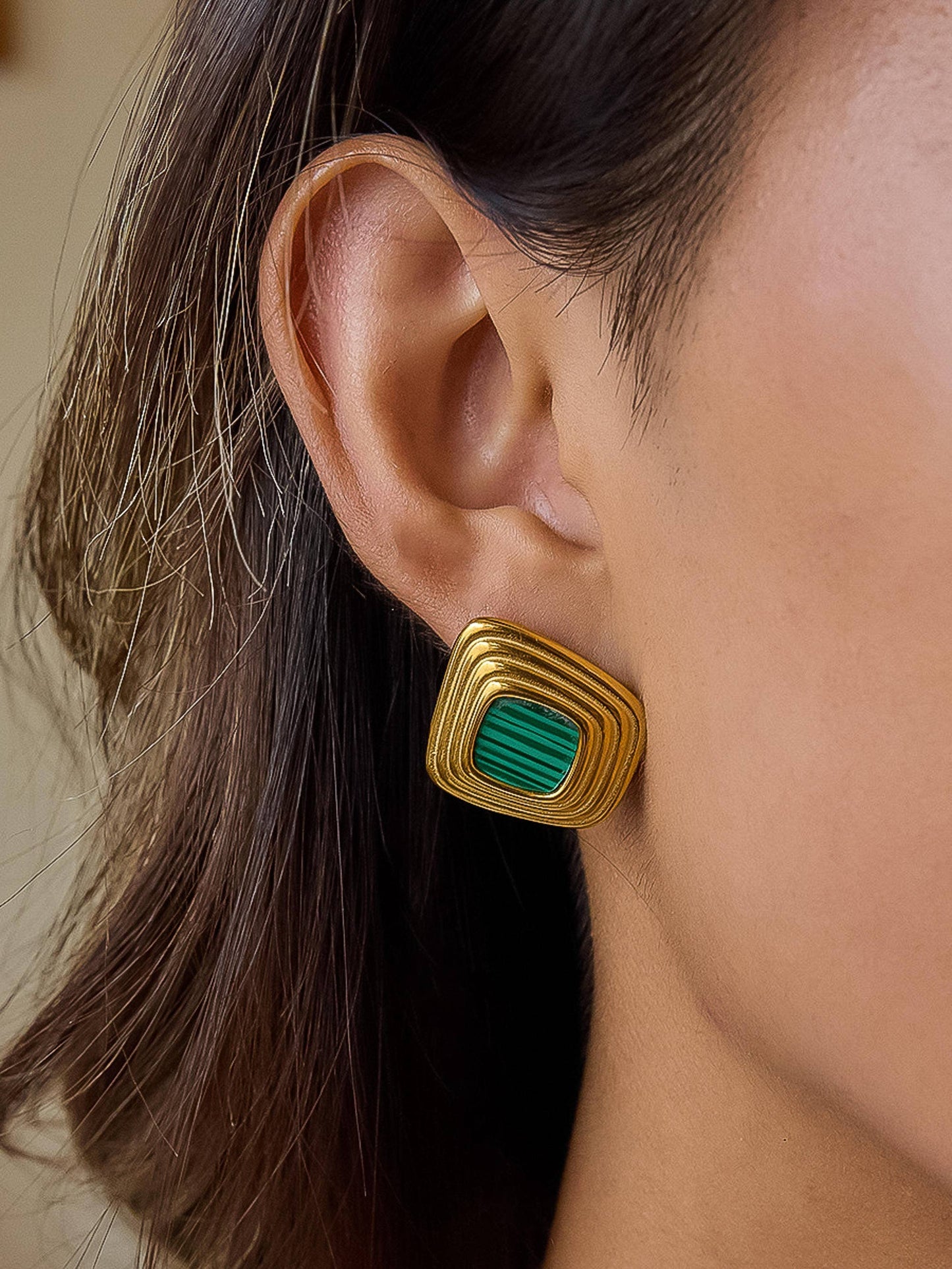 Solenne 18K Gold Non-Tarnish Enamel Square Earrings