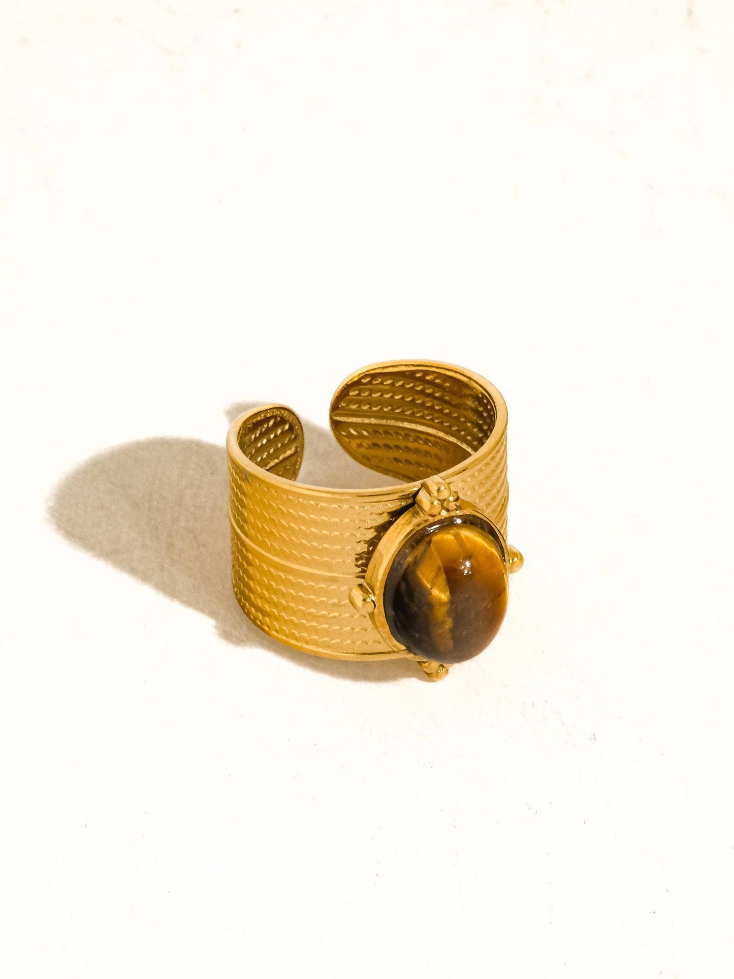 Oasis 18K Gold Non-Tarnish Stone Bold Adjustable Ring